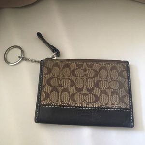Coach Beige/Brown Canvas Signature Keychain Wallet